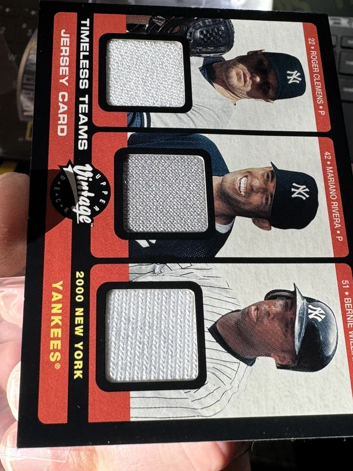 2002 UD винтажный янки вне времени команды Джерси карта Clemens, Rivera, Williams нашивка - Изображение 3 из 4