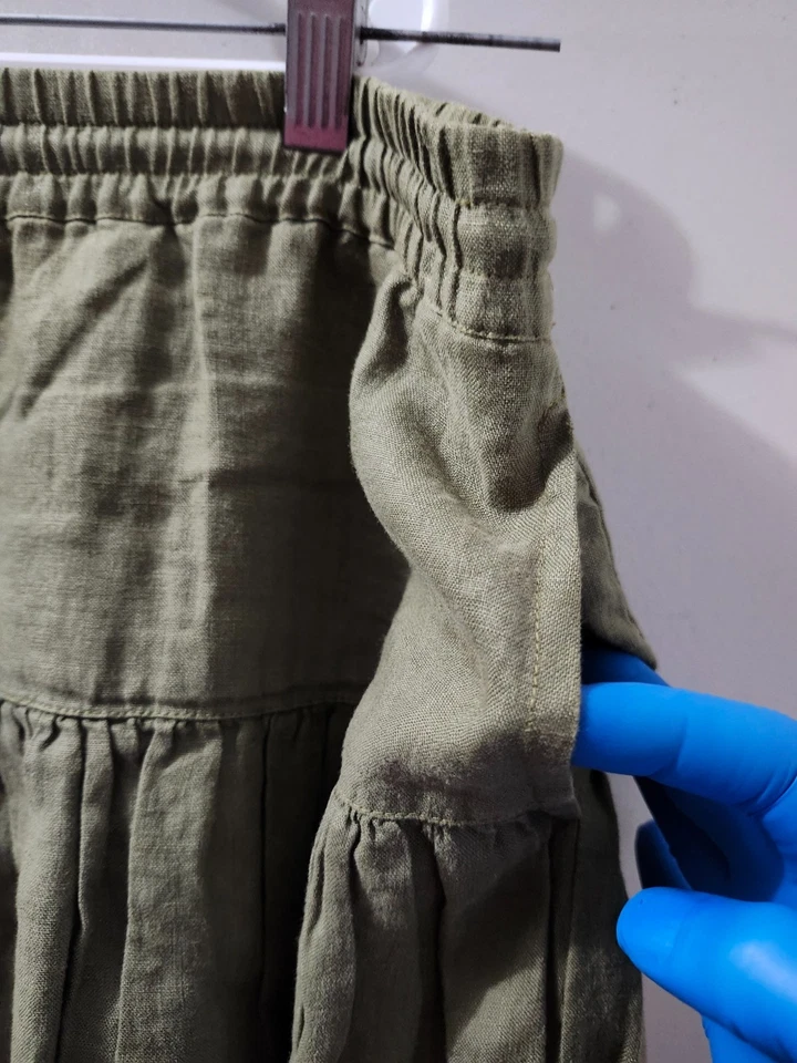 GAP Skirt Womens M Green Mini Flare Pullon Drawstring 100% Linen VTG Y2K Pockets - Image 4 of 4