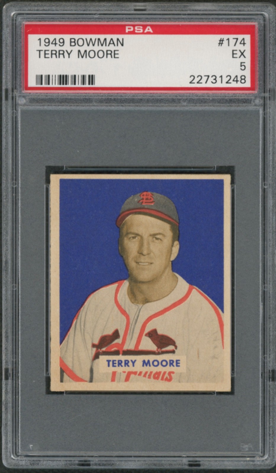 Terry Moore #174 Baseball Cards 1949 Bowman trading card — raw and PSA graded price guide