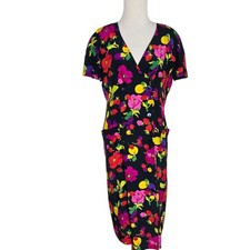 Rare Vintage 80s Gucci Silk Fruit Print Shirt Dress Double Breasted Italian 40