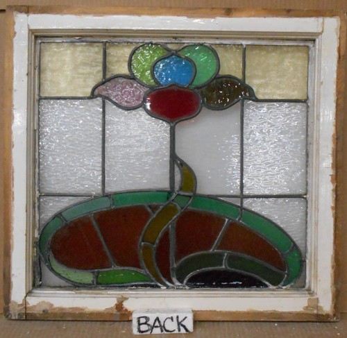 EDWARDIAN FLORAL ABSTRACT ENGLISH LEADED STAINED GLASS WINDOW 22 3/4" x  21" - 第 3/3 張圖片