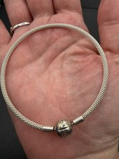 Genuine Pandora Moments ALE 925 Sterling Silver Mesh Ball Clasp Bangle 
