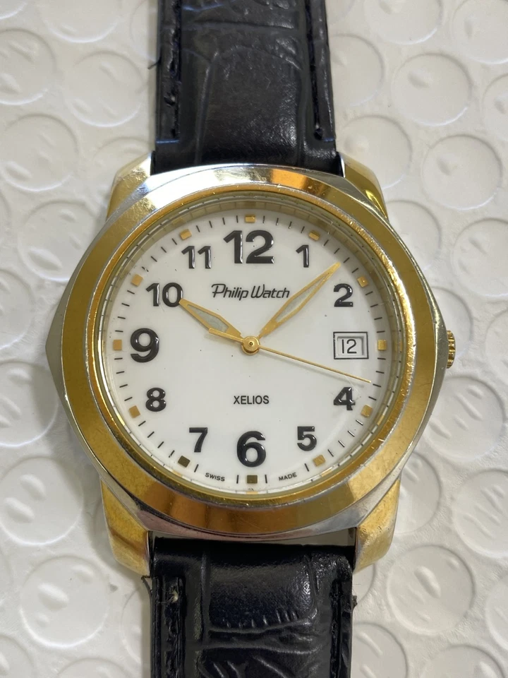 Vintage Philip Watch XELIOS Quartz Men's Watch 41mm White Dial Date Swiss Gold - Image 3 of 4