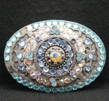 WF05125 AWESOME VINTAGE 1970s  RHINESTONES  ARTWORK FASHION UNISEX BELT BUCKLE