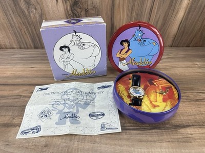 Vintage 90s Fossil Disney Aladdin  Genie s Bottle Troubles  Watch & Pin Set
