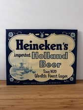 RARE Vintage Heineken's Imported Holland Beer Advertising Sign Blue & White Tin