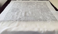 Vintage Hand Embroidered Linen Organza Teacloth Tablecloth w/ Butterflies ZZ849