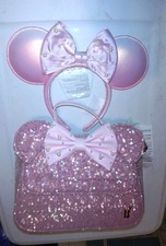 2026 Disney Parks Minnie Ear Loungefly Crossbody Bag Rose Pearl Matching Ears