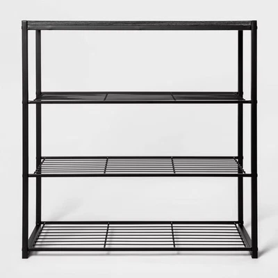 4 Tier Shoe Rack Black Metal with Black Oak Wood - Brightroom