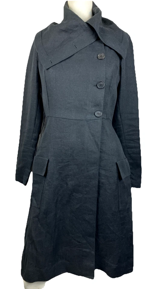 S Morgane Le Fay Summer Linen Coat Changeable Collar Black - Image 1 of 4