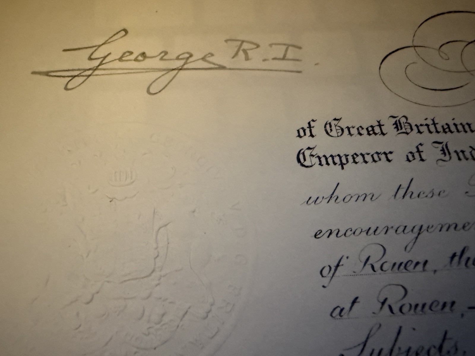 King George VI and Anthony Eden signed 1937 appointing consul to France document