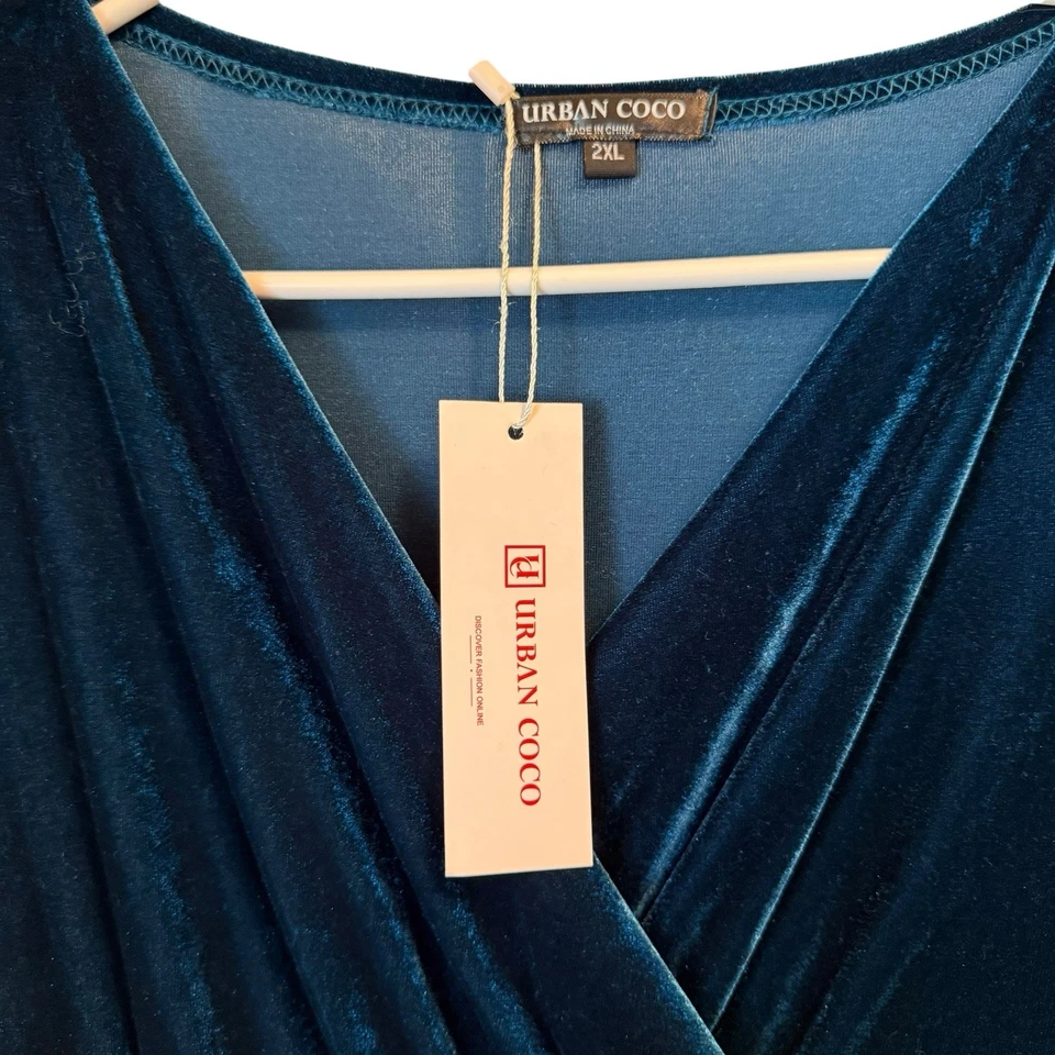 Maxi Vestido Urban Coco Elegante Terciopelo Verde Manga Larga Calce Acampanado 2XL Regal Nuevo con Etiquetas Foto 2 de 4