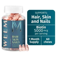 WEEM Hair Skin and Nails Gummies - Supports Healthy Hair - Vegan biotin Vitamins