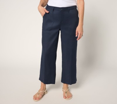 Fashion Women's Pants Sz 4 Stretch Linen Wide Leg Cropped Cargo Blue A693868