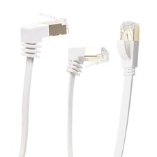Cat6 Ethernet Cable 90 Degree Downward Angle Up Angle Flat Gigabit White 10 FT