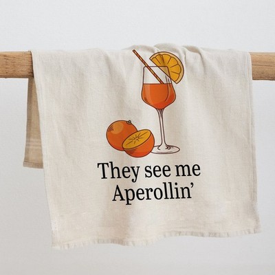 100 % Baumwolle bedrucktes Geschirrtuch - They See Me Aperollin' - Geschenk Aperol Spritz Witz