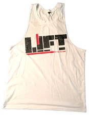 MEN'S TANK TOP: Lift Wear White Bodybuilding Gym Racer T-Back Sleeveless LARGE L