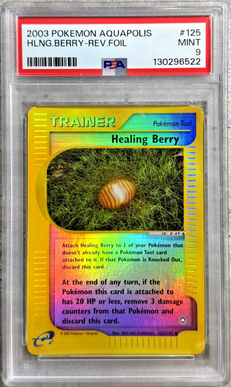 Pokemon Card Healing Berry Rev Holo PSA 9 Mint, Aquapolis 125/147, WOTC 2003