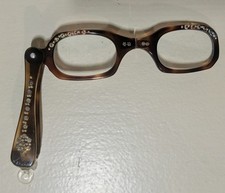 Vintage Folding Lorgnette Reading Glasses w Rhinestones Embroidered Satin Case