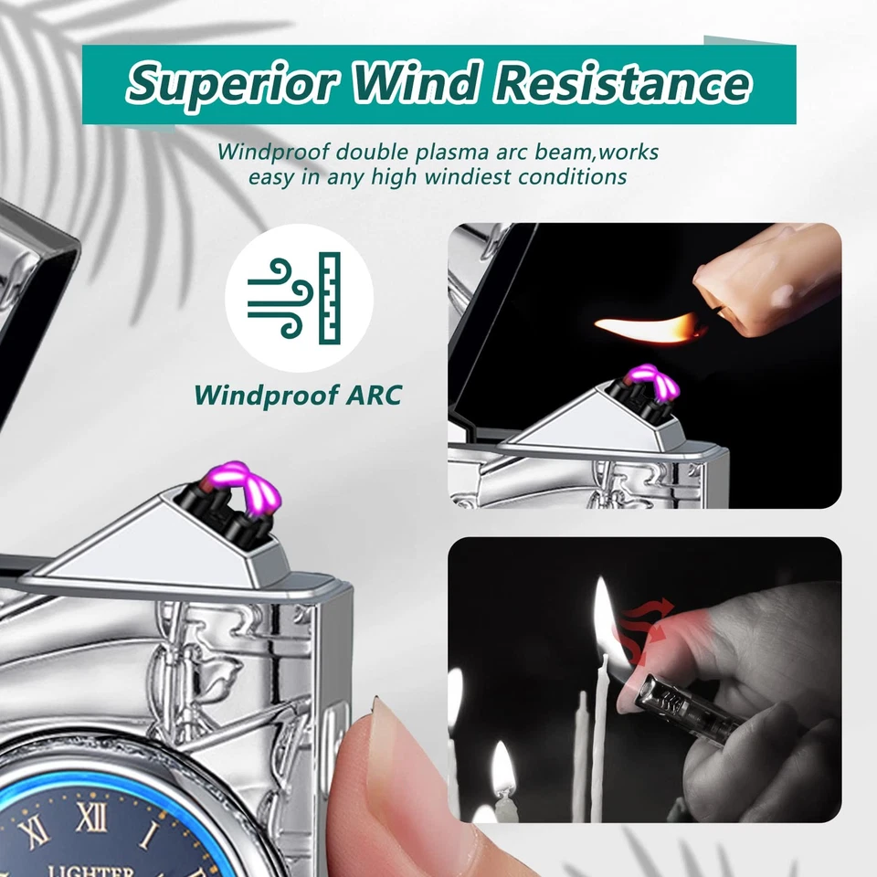 Isqueiro de arco duplo USB isqueiros elétricos recarregáveis plasma sem chama à prova de vento... - Imagem 3 de 4