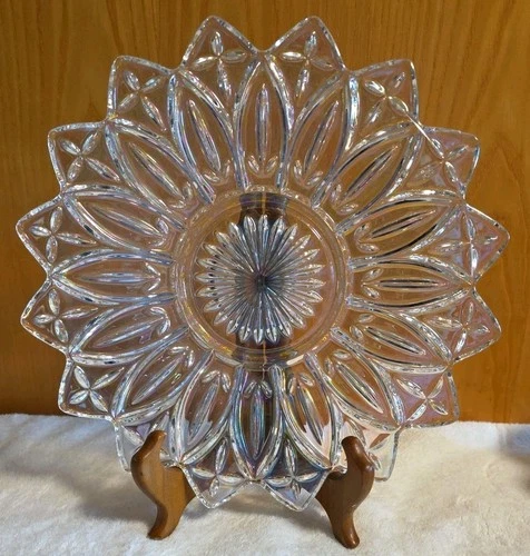 Vintage Federal Glass Iridescent Sunflower Platter Plate 11.5" Retro Home Decor