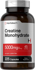 Horb ach Creatine Monohydrate  5g  225 Capsules  Non-GMO, Gluten Free Supplem