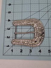 Rhinestone Western Belt Buckle Womens Silver Metal Floral Scrollwork Cowgirl