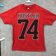 Vintage Y2K Hustler 74 Graphic Tee Red Black Flynt Collection Shirt Large