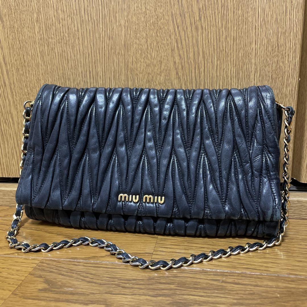 MIU MIU Matelasse Logo Quilted Chain One - Shoulder Bag Black