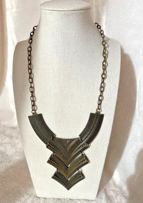 Egyptian Revival Style Necklace Cleopatra Antiqued Gold Tribal Collar Boho Bib