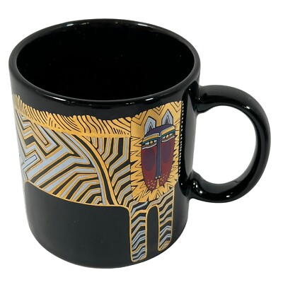 Laurel Burch Gold Tiger Lion Black Coffee Mug Tea Cup Cat Lion Vintage Drink