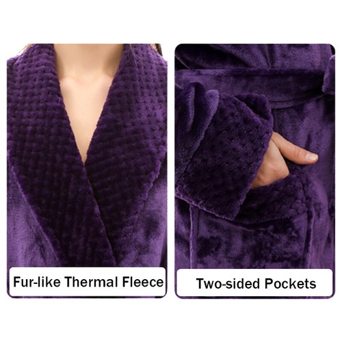 Unisex Long Dressing Gown Winter Robe Luxury Fleece Waffle Mens Womens Bathrobe - Picture 3 of 18