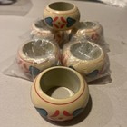 NAPKIN RINGS Wood Tole Blue Hearts Czech Swedish Set of 4 Cottage Farm Rustic