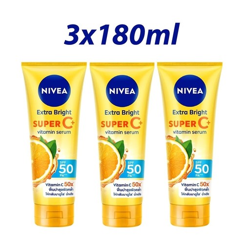 3x180ml Extra Skin Body Lotion Food Nivea Bright Serum Vitamin Protect Sun SPF50 - Picture 8 of 9