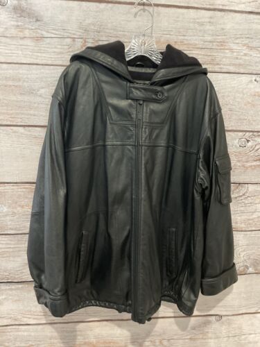 Wilsons MAXIMA Black Soft 100% Leather Lined Jacket Hoodie EUC Women's Size M - Picture 1 of 7