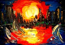 NEW YORK  SUN   Oil Painting   abstract SIGNED  Original on canvas