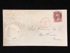 MA BOSTON COVER #65 FANCY CANCEL, ALLOVER ILLUS NEW ENGLAND MUTUAL LIFE INS CO
