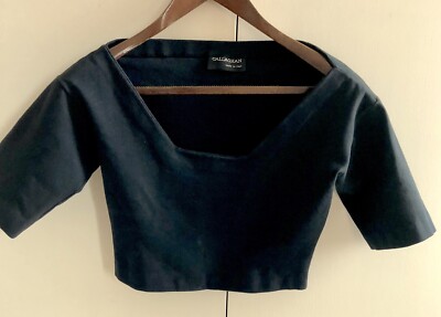 Callaghan italienisches Designer Damen schwarz Cropped Top 3/4 Arm Größe 8 Vintage