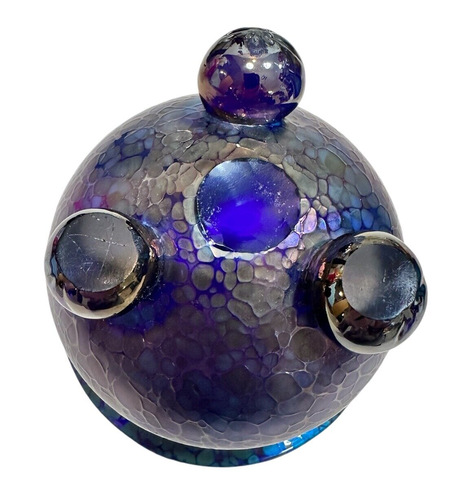 LOETZ COBALT PAPILLION ART GLASS VASE WITH 3 BALL FEET C. 1918 CZECH BOHEMIAN - Picture 7 of 8