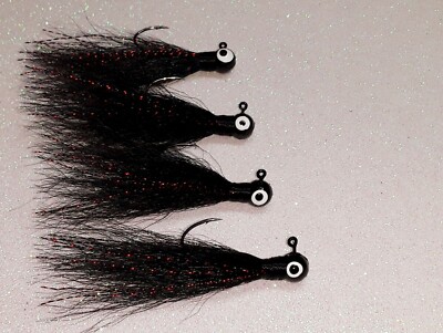 4 Dark Knight Bucktail Hair Jigs 1/16 th oz for Crappie, Walleye, Bass, Northern