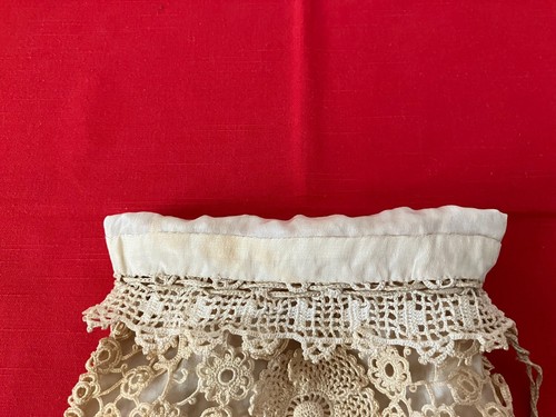 VINTAGE TATTED CROCHETED HANDMADE DRAWSTRING PURSE BAG Lined 1930’s - Picture 7 of 10