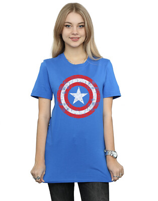 Marvel Donna Avengers Captain America Scratched Shield Boyfriend T