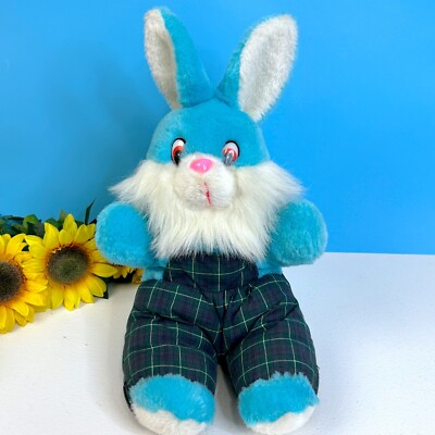 Vintage Polly Gaz Blue Bunny Rabbit In Overalls 14'' Plush Stuffed Animal Toy