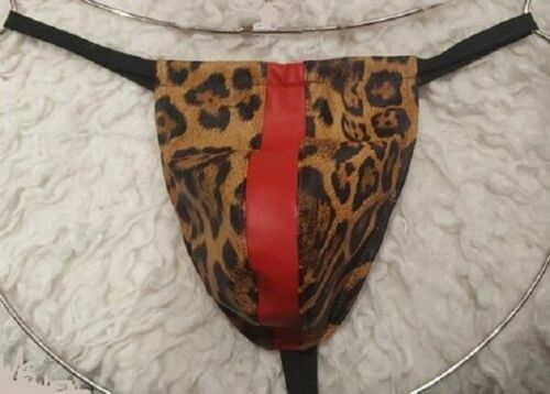 Herren Lederstring Kunstleder Leopard/Rot Ministring Laexa - Bild 1 von 1