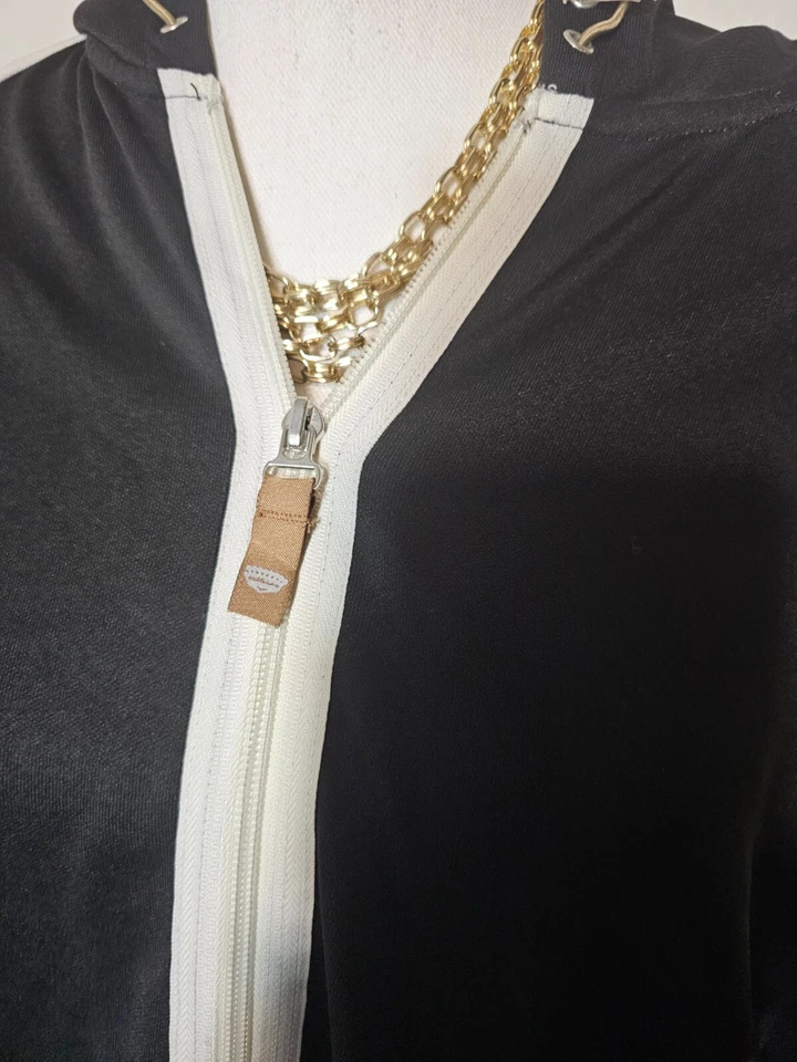 Винтажный Олег Cassini Track куртка женщин черный желтовато-коричневый Sport молнии с капюшоном повседневный XL - Изображение 2 из 4