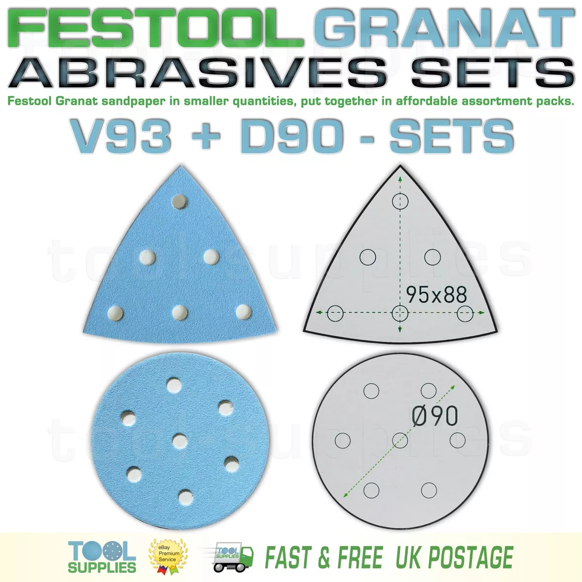 Festool GRANAT ROTEX 90mm Sandpaper Assortment Packs RO90DX D90