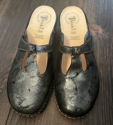 Think! Black Leather Clogs Size US Eur 40 w/ box