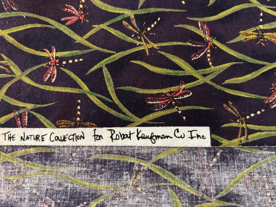 Vintage Robert Kaufman Nature Collection 100% Cotton Navy Print With Dragonflies - Image 3 of 3