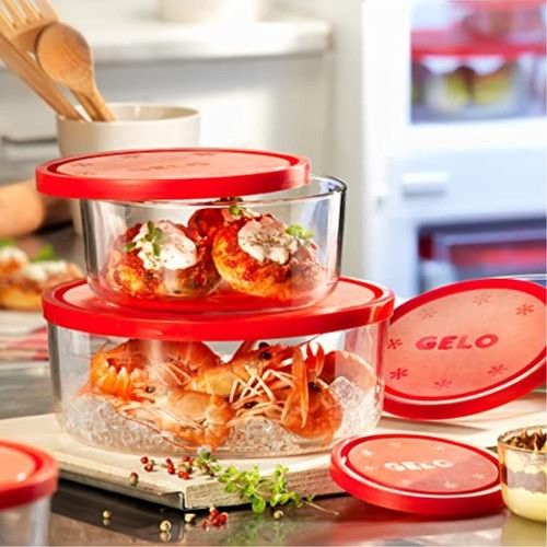 Gelo 4pc Glass Container/food Storage Set With Red Lid 11.75 Oz 24.25 Oz 44.75 - Picture 3 of 3