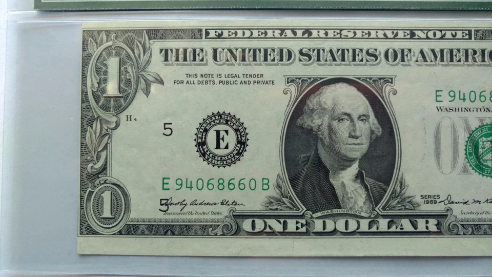 1969 $1 BILL FRN ERROR NOTE WITH RED REJECT MARK PMG 58 EPQ. - Image 3 of 4